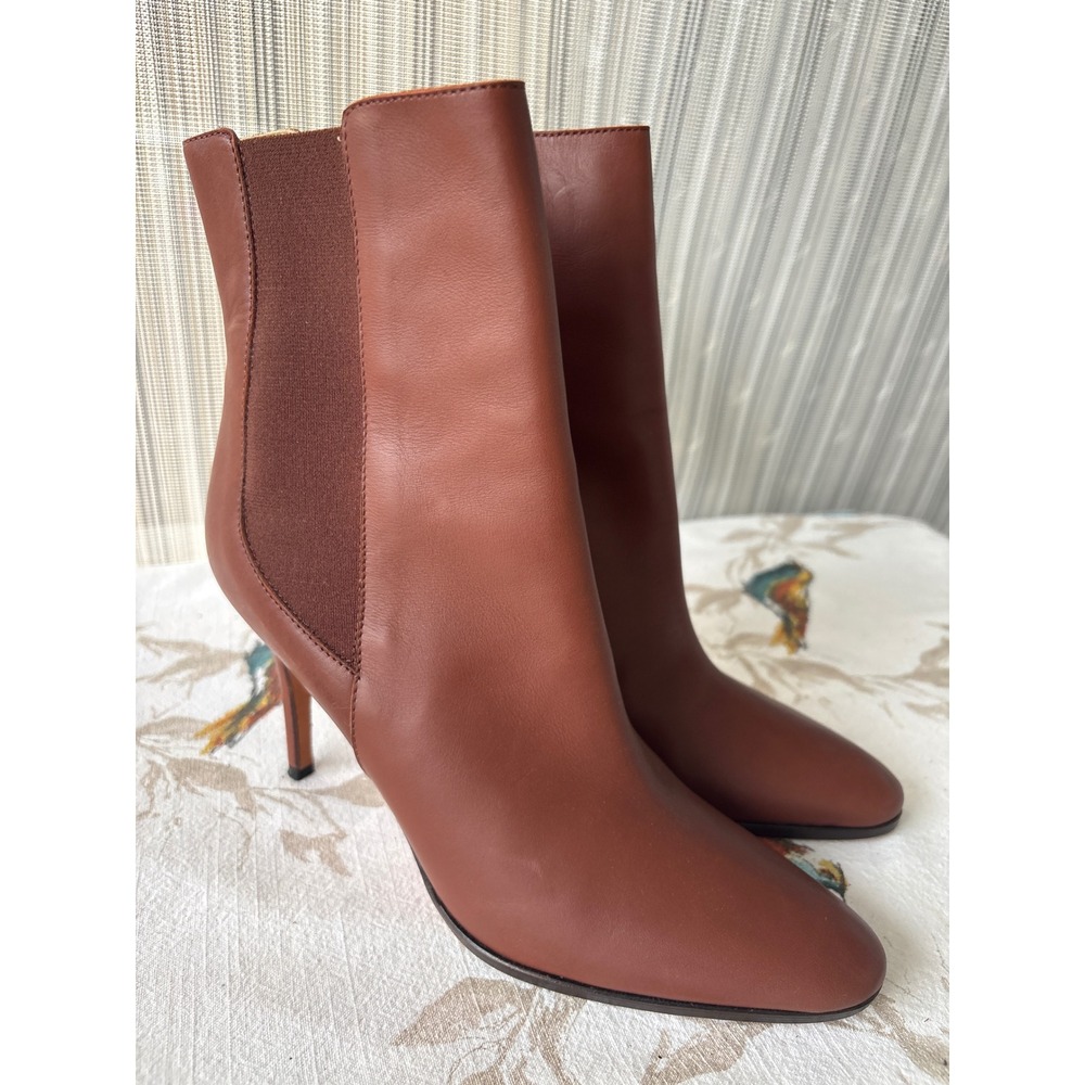 Manolo Blahnik Brown Leather Chelsea Ankle Boots Stiletto Pointed Toe Size 40